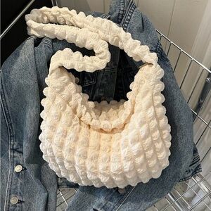 Cream Textured Shoulder Bag bubble like cotton